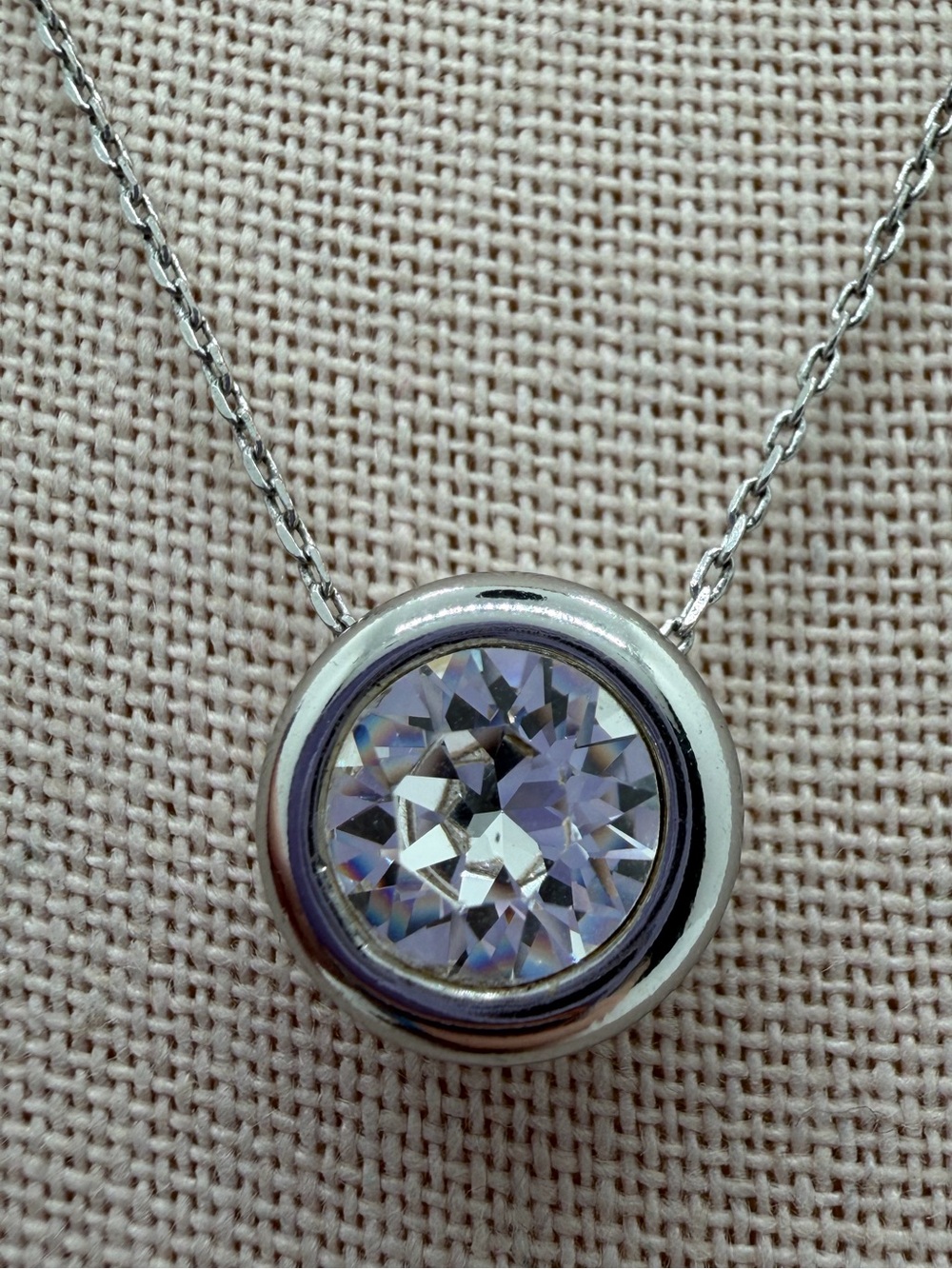 WHBM Silver Pendant Necklace with Faceted Crystal